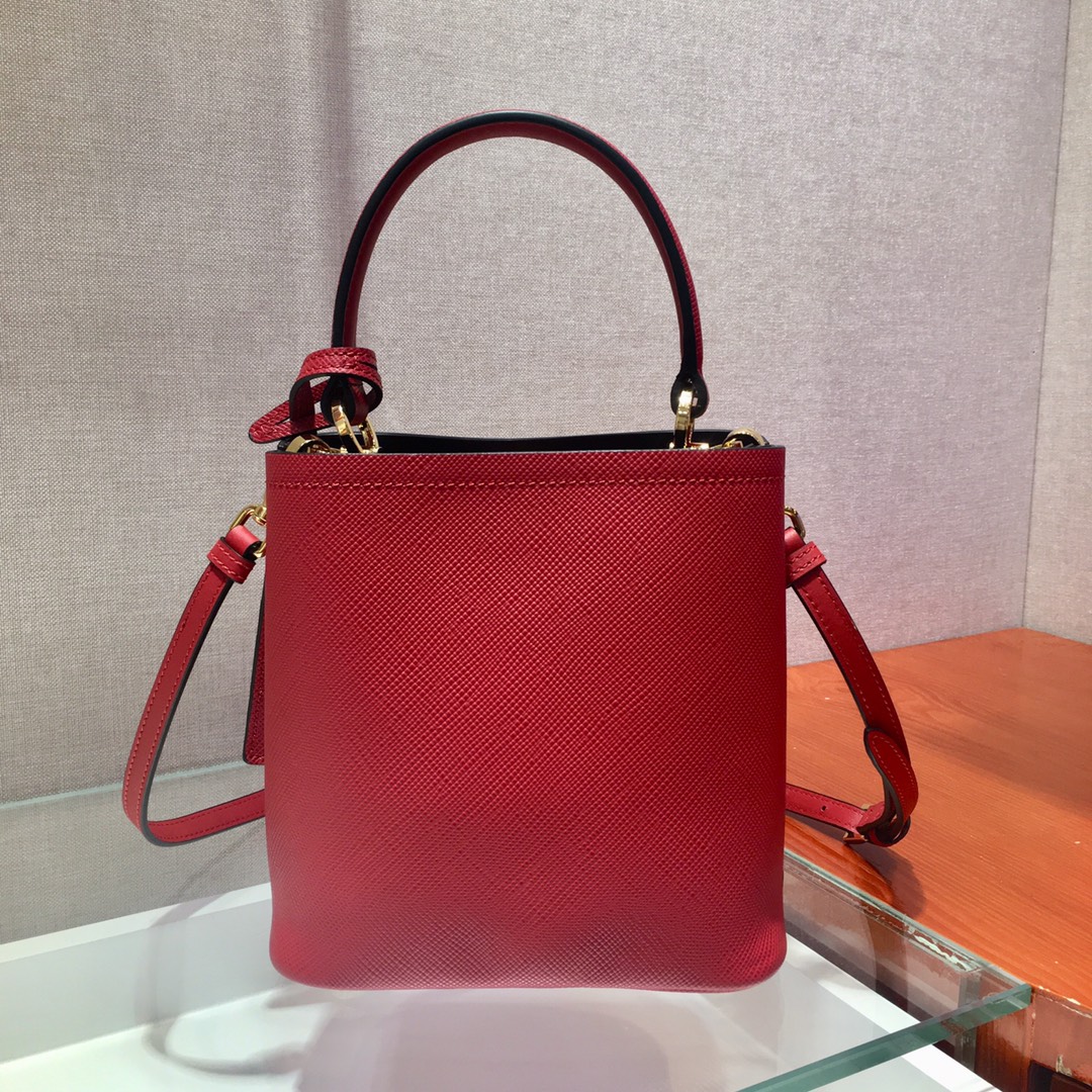 Prada Small Saffiano Leather Panier Bag Red/Black 1BA217